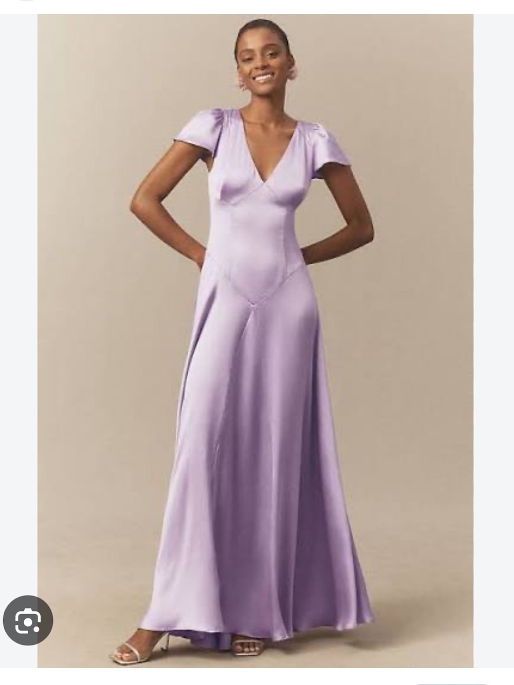 BHLDN Lilac Satin V-Neck Maxi Dress